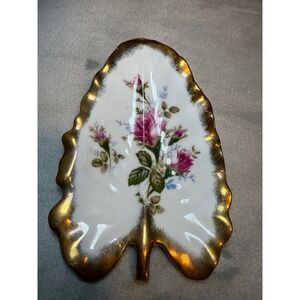 Vintage Cherry‎ China Japan Leaf Dish Gold Roses